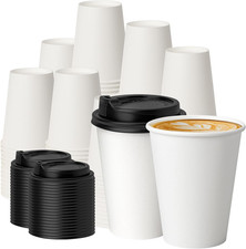 100 Pack 12 Oz Disposable Coffee Cups with Lids, Paper Coffee Cups for Hot/Cold