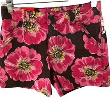 NWT Gap Kids Shorts 16 Brown Large Pink Flowers Adj Waist Bk Button Pockets Zip