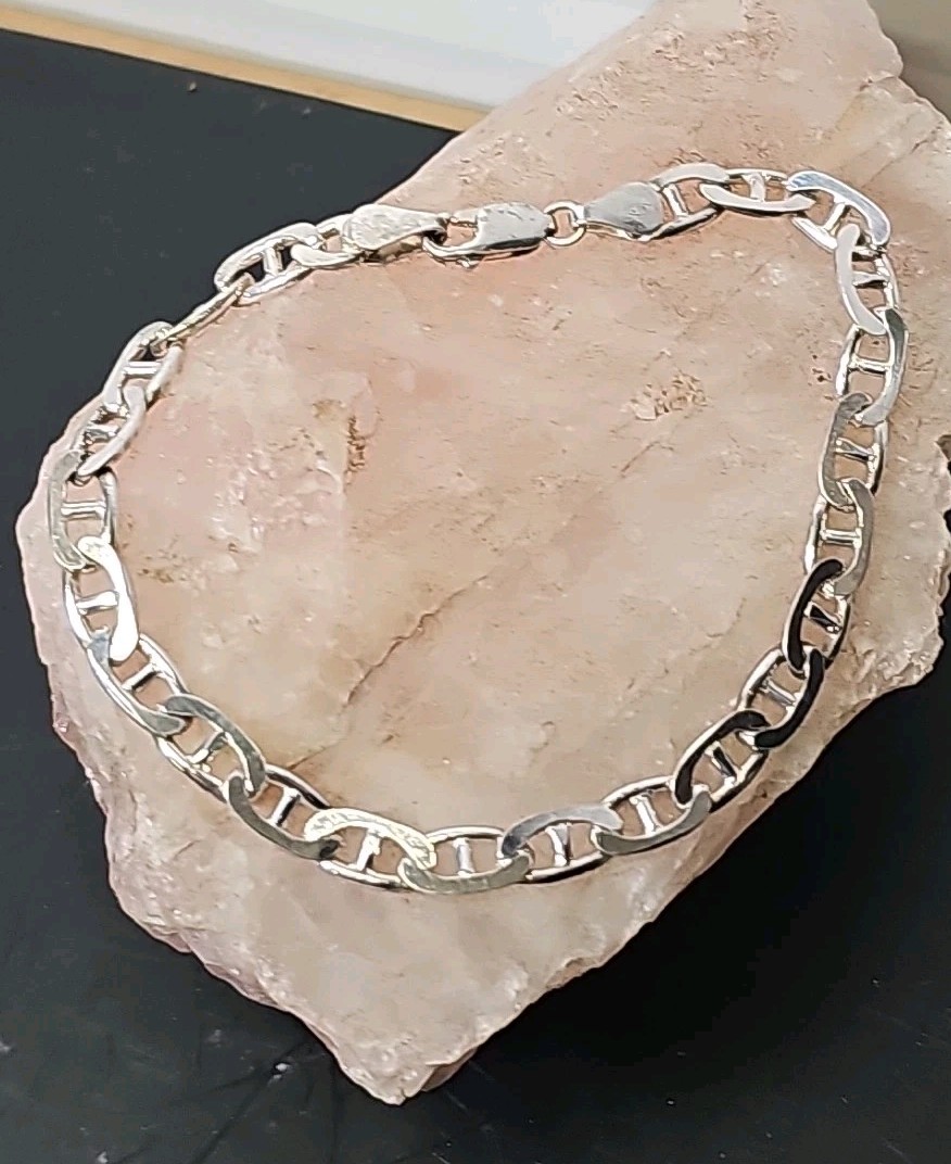 Solid Sterling Silver Mariner Link Chain Bracelet… - image 1