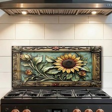 Tempered Glass Backsplash for Kitchen,Sunflower, Frameless, Stove Backsplash ...