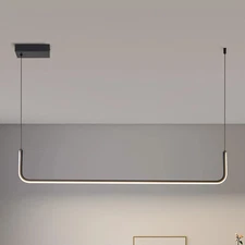 Modern LED Linear Black Pendant Light Dimmable Chandelier Kitchen Dining 4000K
