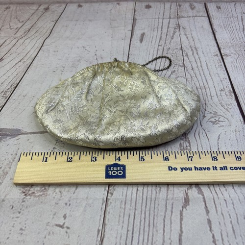 Evening Clutch Vintage Chain Handle Clasp Handbag Ivory Flowers Gold Chain Purse - Picture 17 of 18