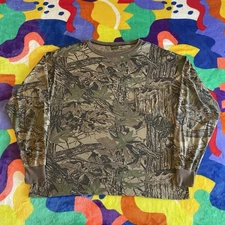 Vintage Realtree Camouflage Long Sleeve Ringer T-Shirt Mens XL Camo USA Made 90s