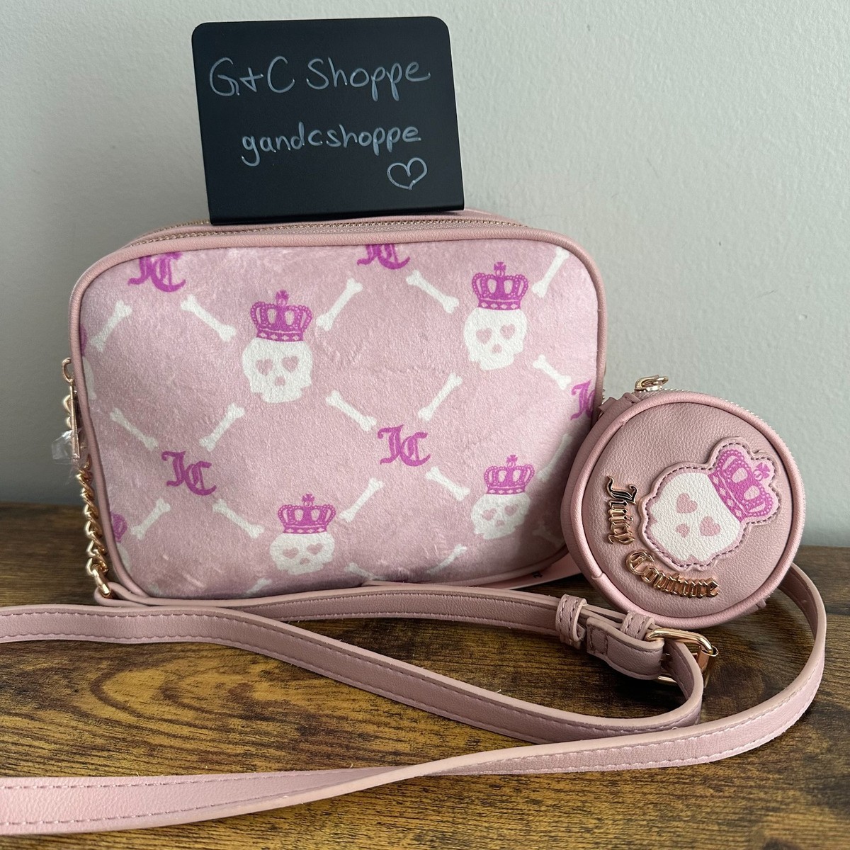 New Juicy Couture Haunted Couture Pink Skulls Double Crossbody Bag