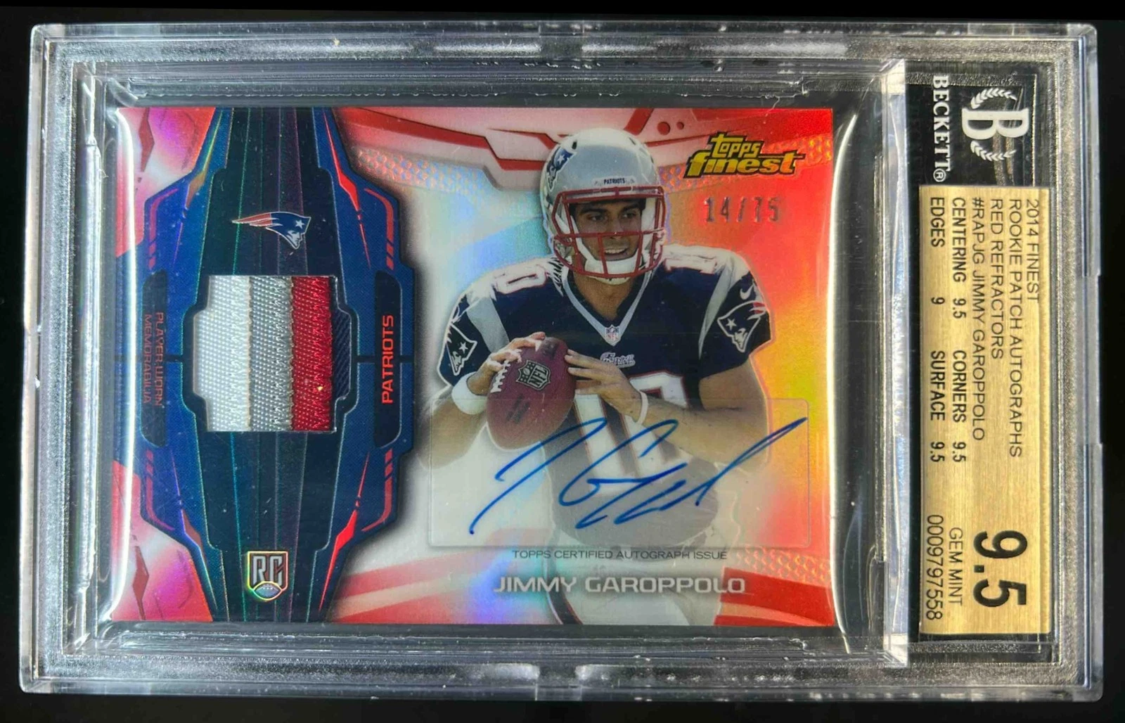 Jimmy Garoppolo Finest Rookie Autograph Patch #RAPJG Red Refractor
