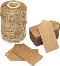 300 Feet Natural Jute Twine and 100PCS Brown Rectangle Kraft Paper Tags for