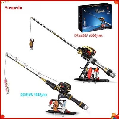 MOC Simulated Fishing Rod Building Blocks Set MOC Cable Reel DIY Model Toy Gift 