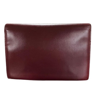 Cartier Clutch Second Bag Small Logo Leather Wine Red Men's