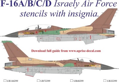 1:48 FFA Decal General Dynamics F-16 IAF Stencils & Insig - UpRise Decals UR48299
