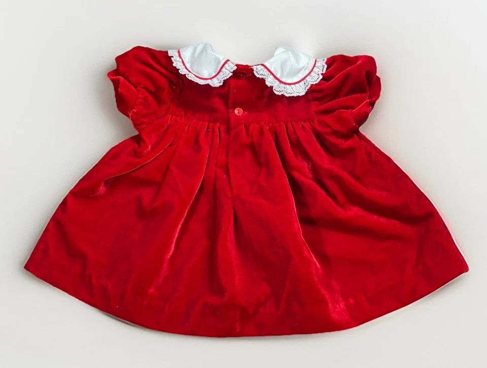 Vtg 90s Peaches & Cream Baby Girl Red Velvet Embroidered Holiday Dress Sz 3-6m - Image 4 of 4