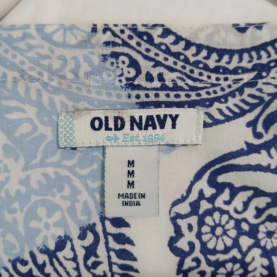 Vestido recto Paisley azul manga 3/4 100 % algodón azul marino antiguo talla Med Foto 2 de 4