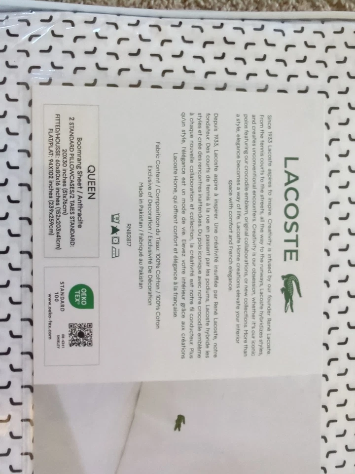Lacoste Queen Sheet Set Cotton Blend Anthracite  - Image 4 of 4