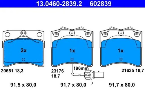 Pastillas de freno 13.0460-2839.2 ATE para VW TRANSPORTER T4 Autobús - Imagen 1 de 1