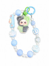 Kawaii Plush Doll Beaded Wristlet Keychain Bag Charm Random Color Cute Gift