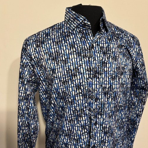 Camicia elegante Luchiano Visconti fantasia nera manica lunga bottoni designer grande - Foto 2 di 9