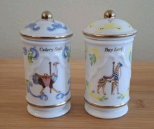 Lenox Spice Carousel Jars Set of 2: Bay Leaf Giraffe & Celery Salt Ostrich 1993