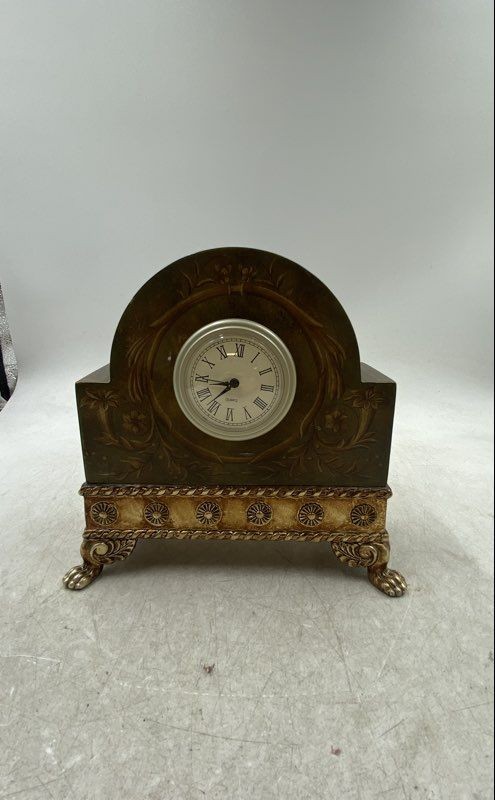 Antique Brown Gold Wooden Ornate Feet Collectible Mantel Desk Clock