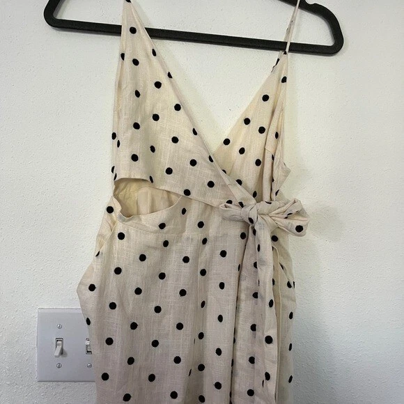 Tularosa Lainey Jumpsuit Linen Blend Ivory/Black Polka Dot Size XS - Image 4 of 4