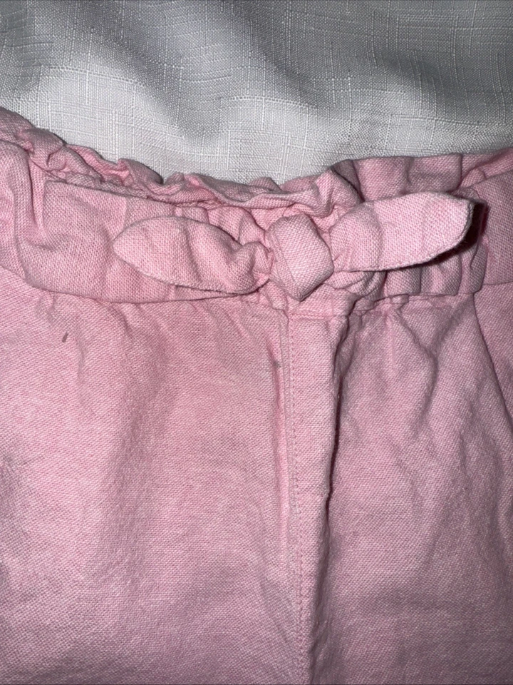 Pantalones Cortos Gymboree Niñas Talla 5T Blanco Ojales Volantes Cuello Rosa Mezcla de Lino Nuevo Foto 2 de 4