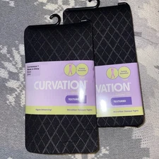 Curvation Textured Tights Microfiber Opaque Enhancing Black Curvaceous 1 Argyle