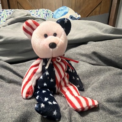 Ty Beanie Baby Spangle Retired Original American Flag Bear Plush 1999