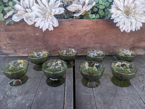 Vintage Seneca Glass Avocado Green Driftwood 6oz Sherbet Glasses (8) - Picture 1 of 4
