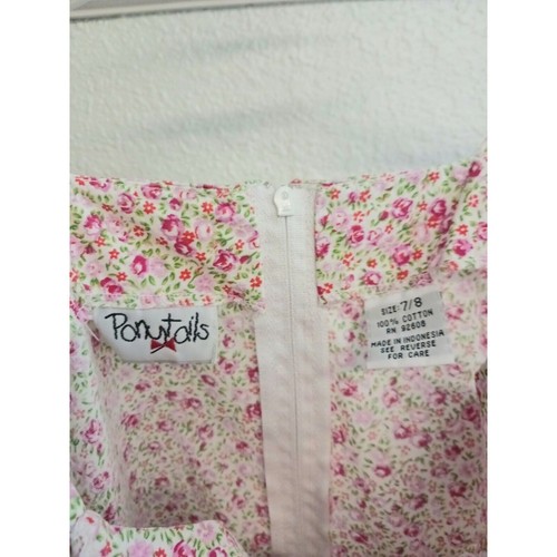 Vintage Ponytails Sun Dress Girls 7/8 Pink White Floral Lace - Picture 5 of 6