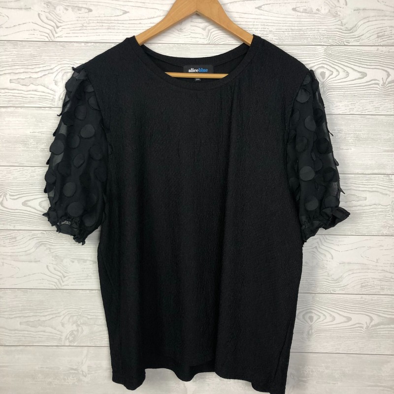 Alice Blue Women's 3X Blouse Sheer Textured Short Sleeve Solid Black Shirt