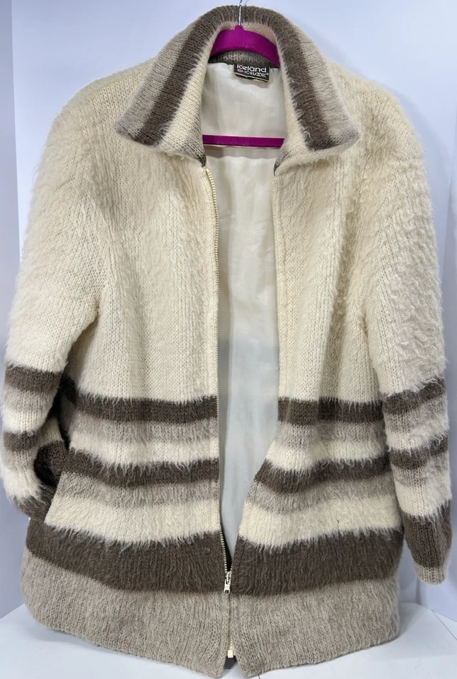 Cárdigan de lana vintage Samband of Iceland para mujer grande crema chaqueta con cremallera completa Foto 2 de 4
