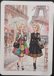 1 SWAP PLAYING CARD ARTWORK OF MARILYN & GRACE KELLY WEARING VERSACE IN PARIS