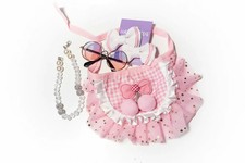 Handmade Pink Princess Pet Set Small - 9.5" Sparkle Collar Tutu Skirt Dog Outfit