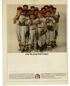 1964 Canada Dry Grapefruit Vintage Print Ad Youth Baseball Little League Team