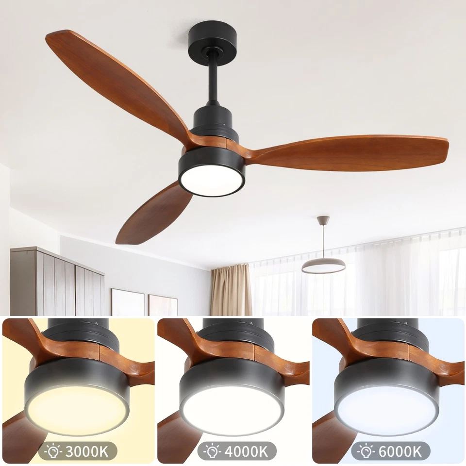 Wooden Ceiling Fan With 3 Solid Wood Blades Remote Control Reversible DC Motor - Image 4 of 4