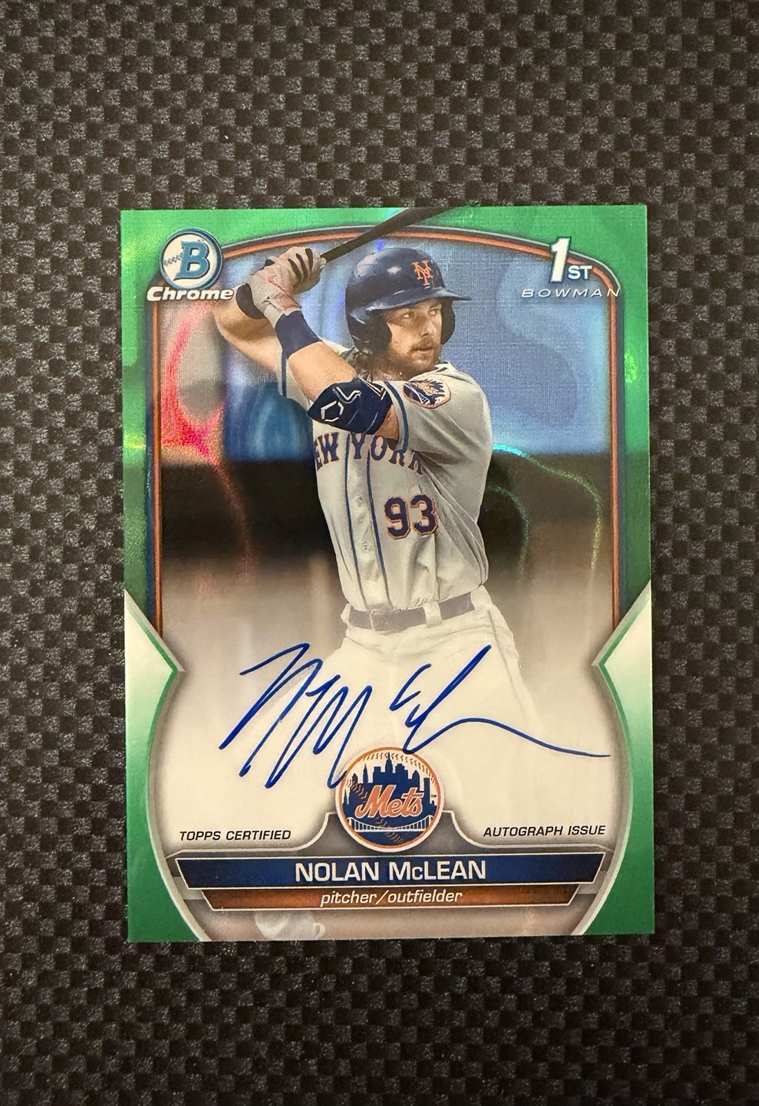 2023 Bowman Chrome Draft Nolan McLean 1st Auto Green Lava /99 #CDA-NM Mets