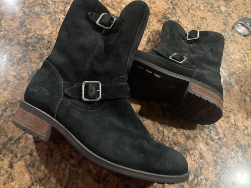 Stivali donna UGG Chaney 1006042 neri scamosciati pelle shearling foderati zip taglia 10