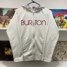 Burton DryRide Womens Full Zip Fleece Hoodie White Pink Logo Size M Thumbholes