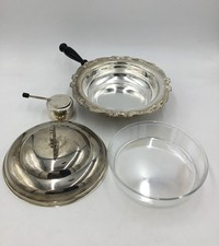 Silver Plate Chafing Dish 4pc Set with Glass Insert & Burner Vintage