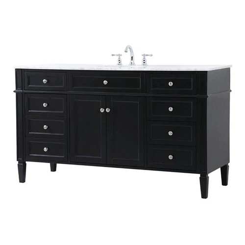 Elegant Decor Park Avenue 60" Metal MDF Marble Single Bathroom Vanity in Black - Picture 1 of 8