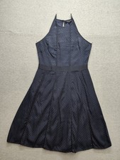 Banana Republic Women Dress 4 Navy Blue Crew Neck Zip Button Sleeveless Outdoor