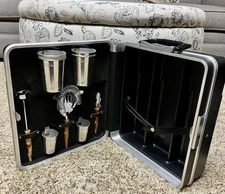 VTG 1960s MCM Portable Pub Bar Case With Accessories & Key   10 Pc. 13”x11”