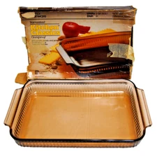 Anchor Hocking Amber Glass Ribbed Utility Baking Dish #1440 3 QT  9 x 14"  T2275