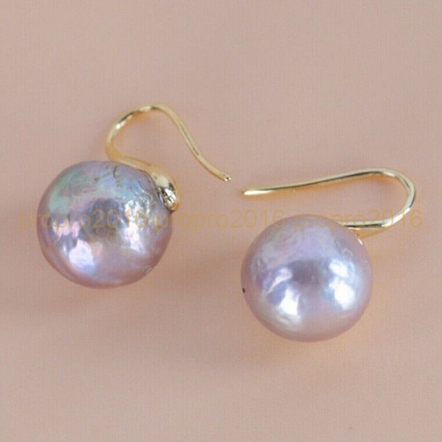 Natürliche Südsee Rosa Lila Barock Perle Haken Baumeln Ohrringe 11-12mm - Picture 7 of 7