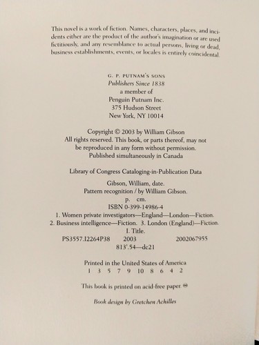 William Gibson - Pattern Recognition - First Printing - Bild 6 von 6
