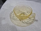 Cup and Saucer Hocking Cameo Ballerina Yellow Depression Glass Vintage