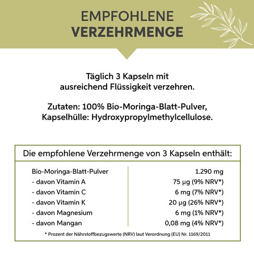 Bio Moringa Kapseln | Moringa Oleifera | Hochdosiert 1290mg Tagesdosis | Vegan - Bild 4 von 8