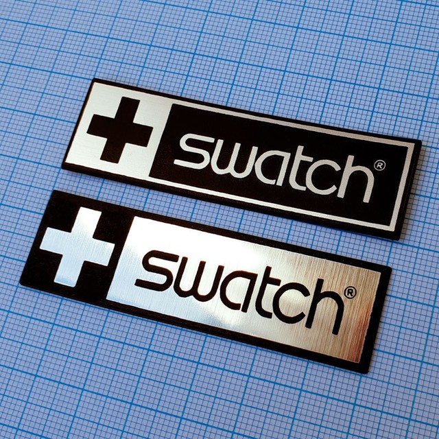 2 (TWO) x SWATCH Logo Sticker Metallic Aluminium 70mm / 20mm eBay