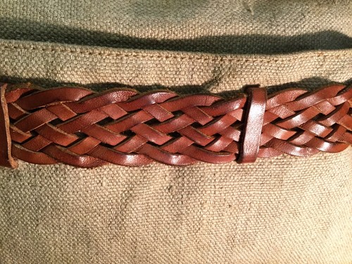 Vintage Cristian Braided Leather Shoulder Bag Canvas Brown Tan Boho Chic Italy - Foto 4 di 9