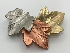 Vintage Leaves Brooch Tri Color Silver Copper & Gold Tone MCM 1960s Autumn