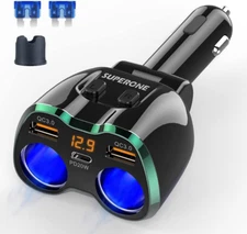 2023 Upgraded Cigarette Lighter Splitter, 180W 2-Socket Cigarette Lighter