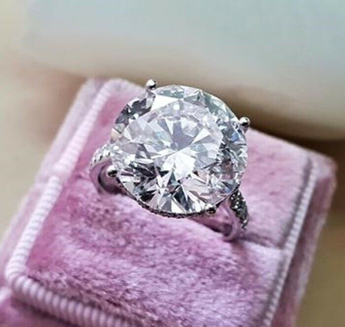 Round Cut Moissanite Solitaire 13.78 TCW Engagement 14K White Gold Plated Ring - Picture 7 of 10